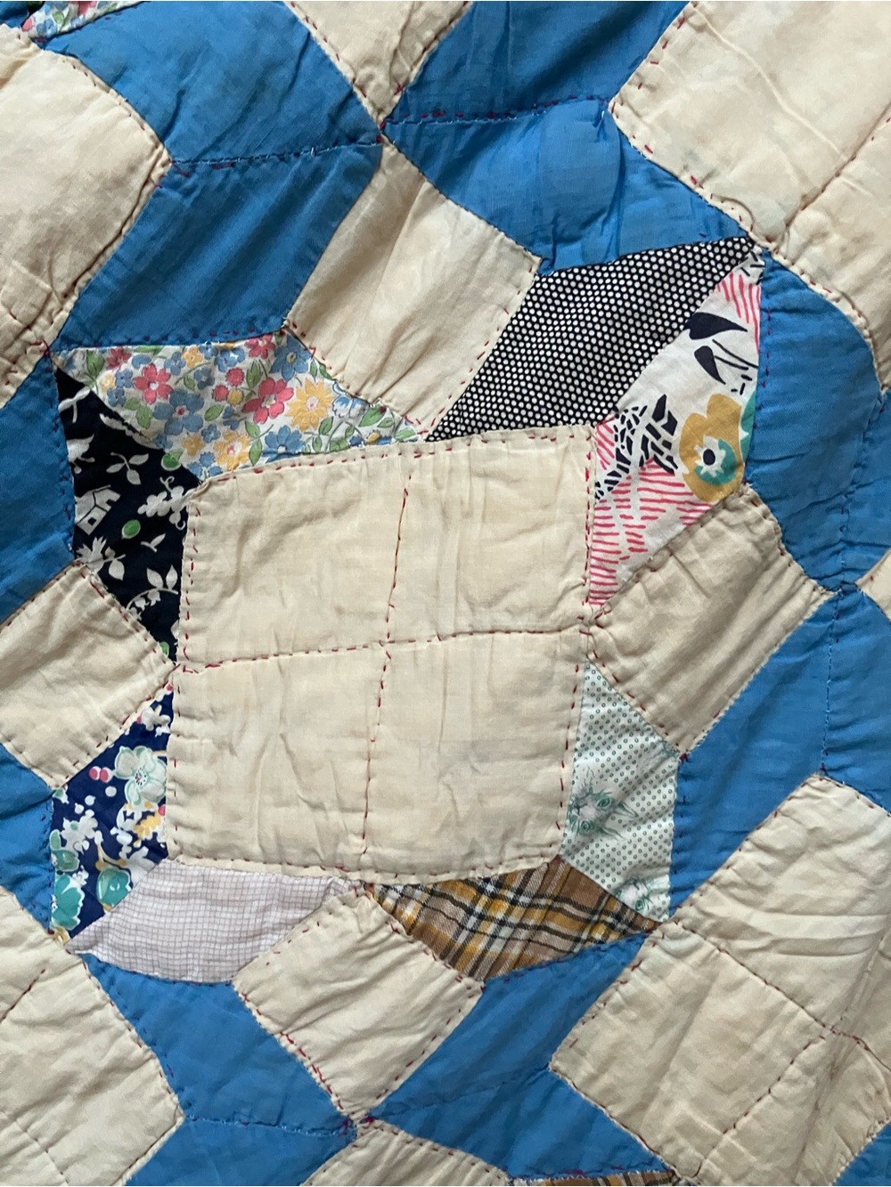 Hand stitched early 20th C patchwork star pattern twin quilt 69 x 80” vintage - Picture 10 of 16
